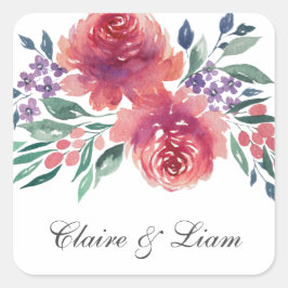 Elegant Waterverf Florals Wedding Vierkante Sticker