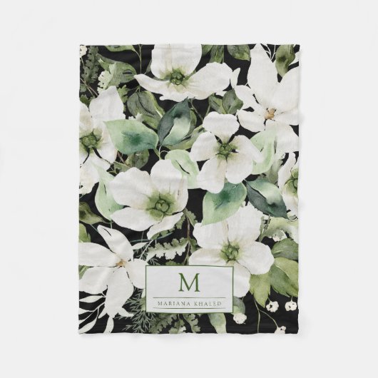 Elegant waterverf floranje zwart-wit fleece deken (Voorkant)