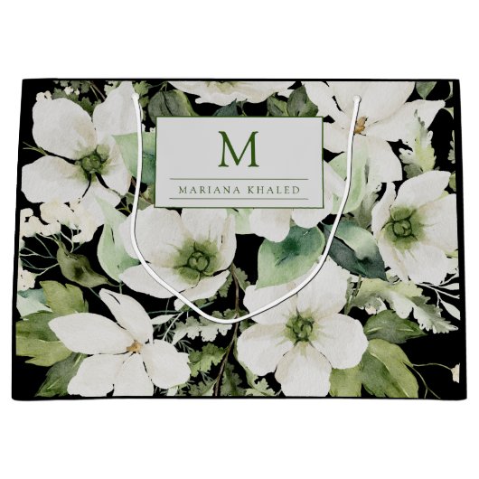 Elegant waterverf floranje zwart-wit groot cadeauzakje (Voorkant)