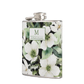 Elegant waterverf floranje zwart-wit heupfles (Links)