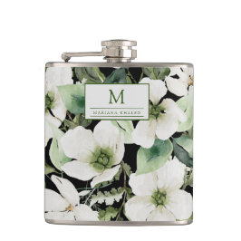 Elegant waterverf floranje zwart-wit heupfles