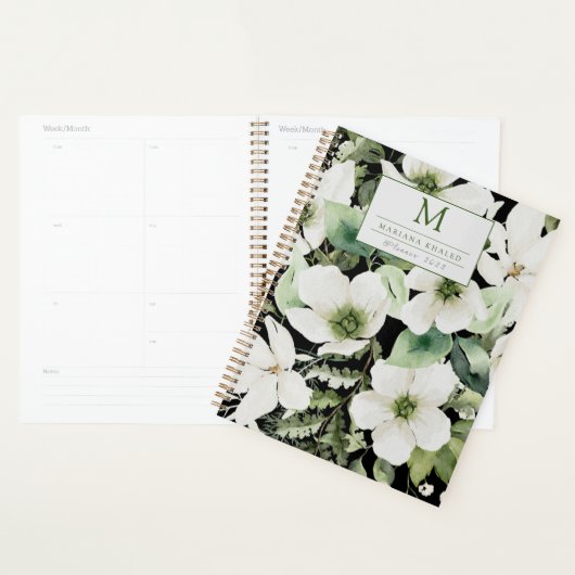 Elegant waterverf floranje zwart-wit planner (Display)