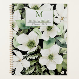 Elegant waterverf floranje zwart-wit planner