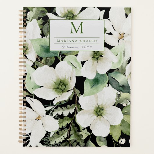 Elegant waterverf floranje zwart-wit planner (Voorkant)
