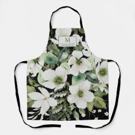 Elegant waterverf floranje zwart-wit schort