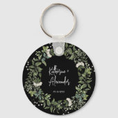 Elegant waterverf floranje zwart-wit sleutelhanger (Voorkant)