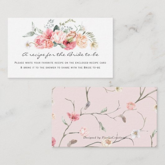 Elegant waterverf floreel recept voor bruid informatiekaartje (Voorkant / Achterkant)