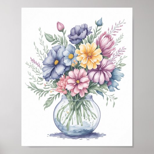 Elegant Waterverf Flower Bouquet Wildbloemen Art Poster (Voorkant)