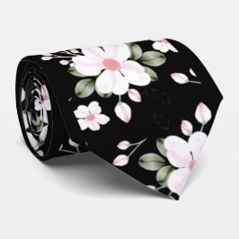 Elegant Waterverf Flowers Black and White Rose Stropdas