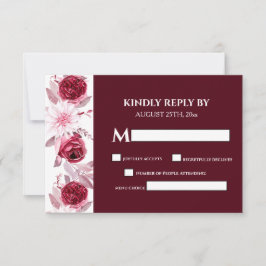 Elegant Waterverf Flowers Burgundy Wedding RSVP Kaartje
