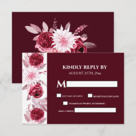 Elegant Waterverf Flowers Burgundy Wedding RSVP Kaartje