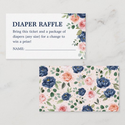 Elegant Waterverf Flowers Diaper Raffle Ticket Informatiekaartje (Voorkant / Achterkant)