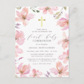 Elegant Waterverf Flowers First Heilige Communie Uitnodiging Briefkaart (Voorkant)