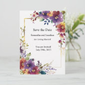 Elegant Waterverf Flowers Gold Save the Date Kaart (Staand voorkant)