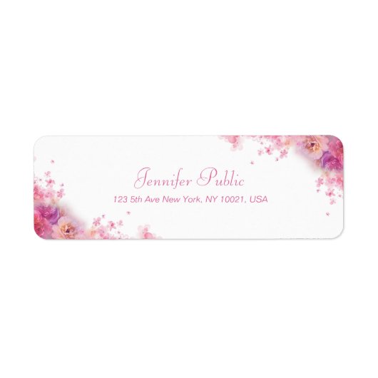 Elegant Waterverf Flowers Handgeschreven Script-te Etiket (Voorkant)