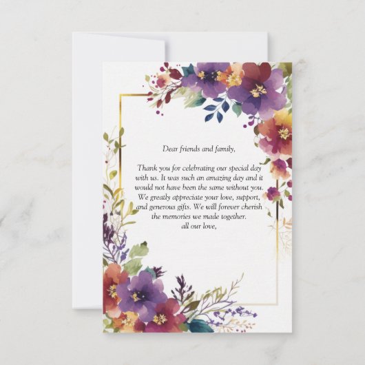 Elegant Waterverf Flowers Hartelijk dank Bedankkaart (Achterkant)