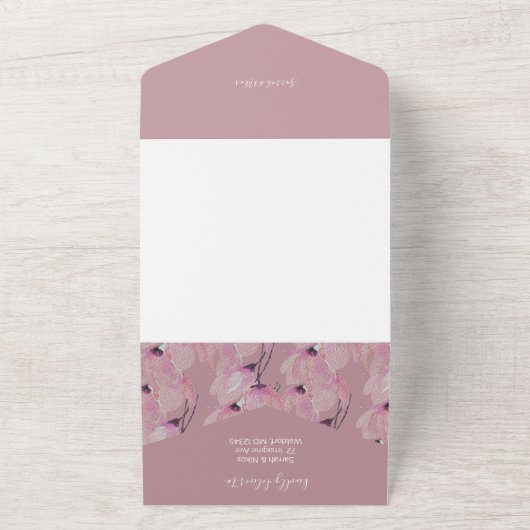 Elegant Waterverf Flowers in Blush Violet All In One Uitnodiging (Buitenkant)