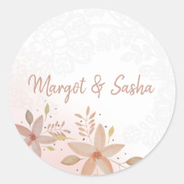 Elegant Waterverf Flowers Monogrammed Lace Ronde Sticker