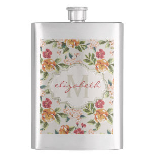 Elegant Waterverf Flowers monogrammen Heupfles