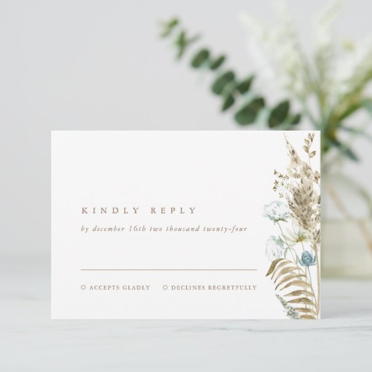 Elegant Waterverf Flowers Pampas Grass RSVP Card (Staand voorkant)
