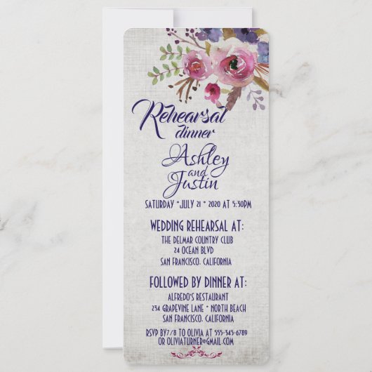 Elegant Waterverf Flowers Rehearsal Dinner Kaarten (Achterkant)