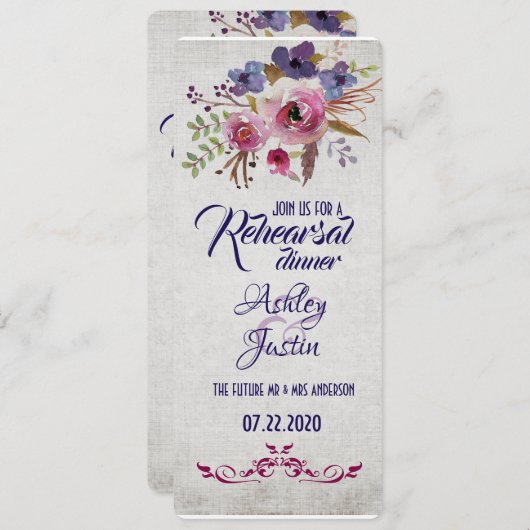 Elegant Waterverf Flowers Rehearsal Dinner Kaarten (Voorkant / Achterkant)