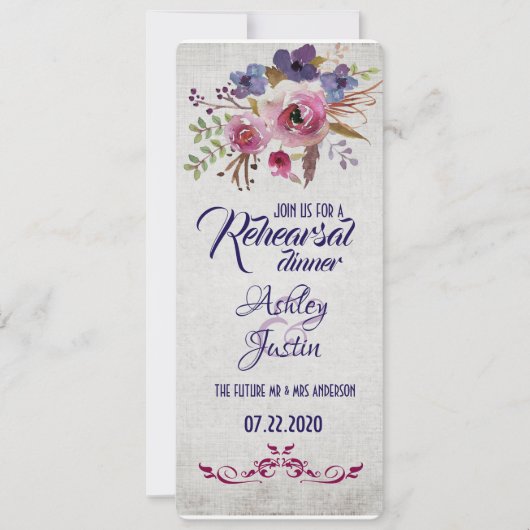 Elegant Waterverf Flowers Rehearsal Dinner Kaarten (Voorkant)