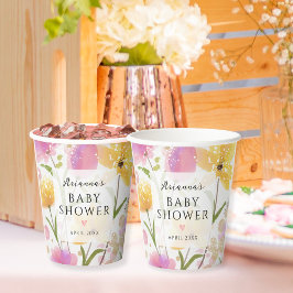 Elegant Waterverf Flowers Script Baby shower Papieren Bekers