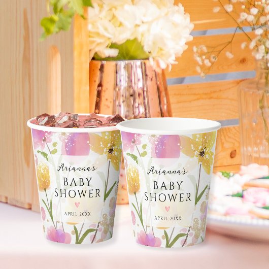 Elegant Waterverf Flowers Script Baby shower Papieren Bekers