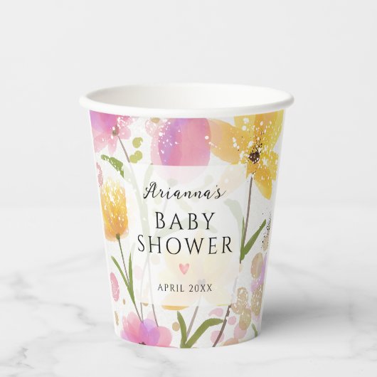 Elegant Waterverf Flowers Script Baby shower Papieren Bekers (Voorkant)