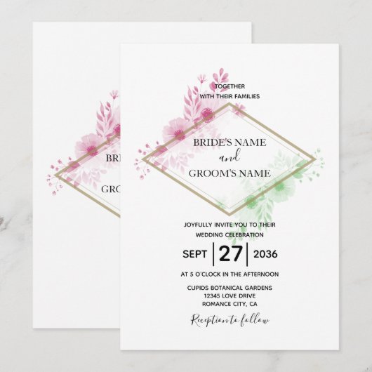 Elegant Waterverf Flowers Wedding Invitations Kaart (Voorkant / Achterkant)