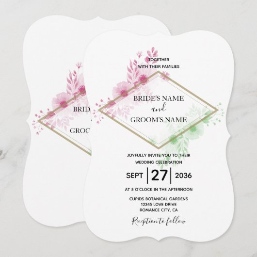 Elegant Waterverf Flowers Wedding Invitations Kaart (Voorkant / Achterkant)