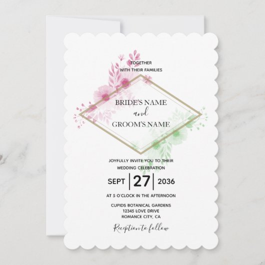 Elegant Waterverf Flowers Wedding Invitations Kaart (Voorkant)