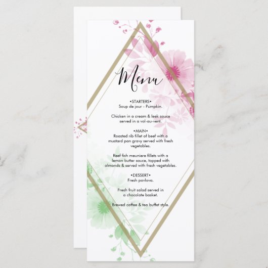 Elegant Waterverf Flowers Wedding Menu (Voorkant / Achterkant)