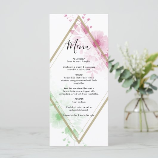 Elegant Waterverf Flowers Wedding Menu (Staand voorkant)