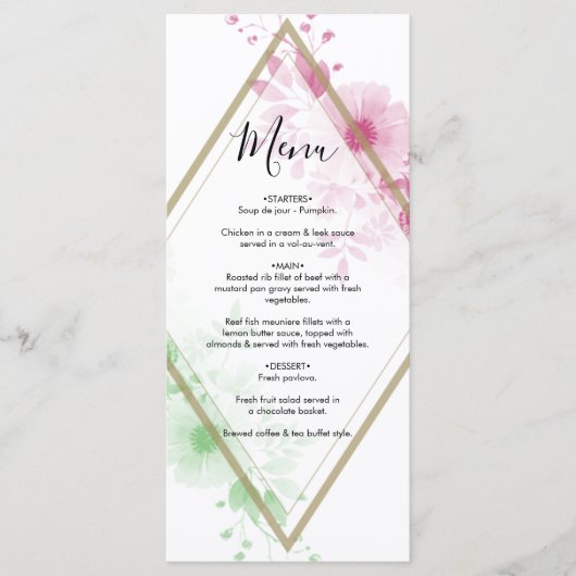 Elegant Waterverf Flowers Wedding Menu (Voorkant)