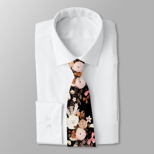 Elegant Waterverf Flowers Wedding Pink and Black Stropdas (Gebonden)