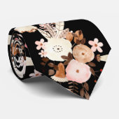 Elegant Waterverf Flowers Wedding Pink and Black Stropdas (Opgerold)