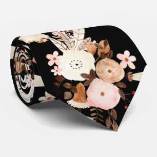 Elegant Waterverf Flowers Wedding Pink and Black Stropdas