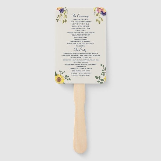 Elegant Waterverf Flowers Wedding Programme Handwaaier (Achterkant)