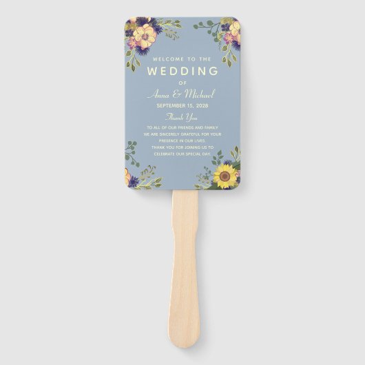 Elegant Waterverf Flowers Wedding Programme Handwaaier (Voorkant)