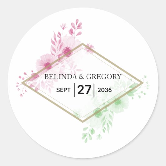 Elegant Waterverf Flowers Wedding Ronde Sticker (Voorkant)