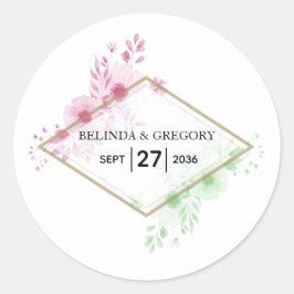 Elegant Waterverf Flowers Wedding Ronde Sticker