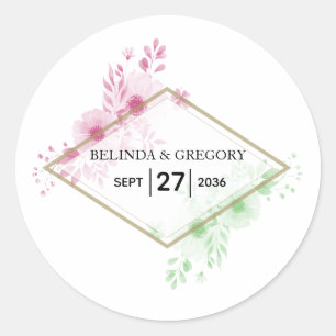 Elegant Waterverf Flowers Wedding Ronde Sticker