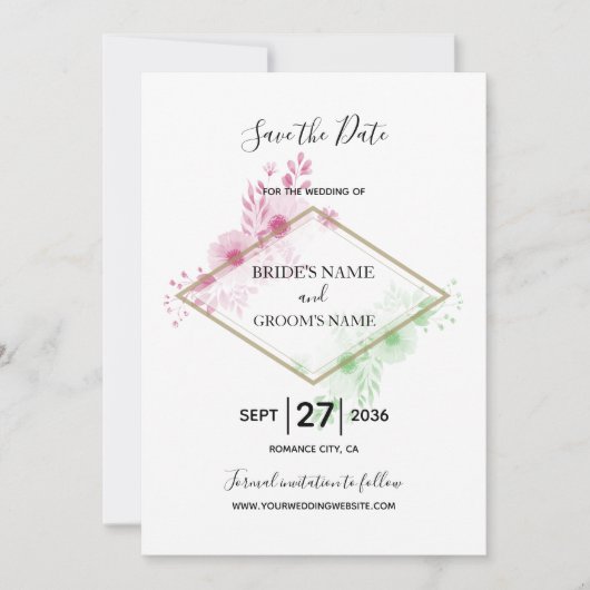 Elegant Waterverf Flowers Wedding Save The Date (Voorkant)
