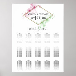 Elegant Waterverf Flowers Wedding Seding Chart Poster