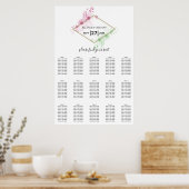Elegant Waterverf Flowers Wedding Seding Chart Poster (Keuken)