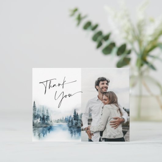 Elegant Waterverf Foggy Forest Foto Briefkaart (Staand voorkant)