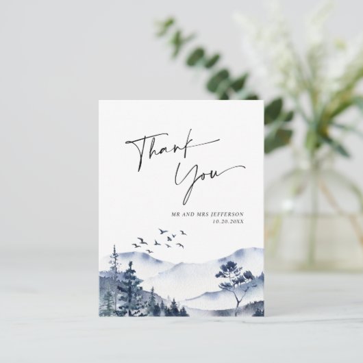 Elegant Waterverf Foggy Forest Hartelijk dank Briefkaart (Staand voorkant)