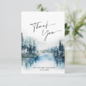 Elegant Waterverf Foggy Forest Wedding Bedankkaart (Staand voorkant)